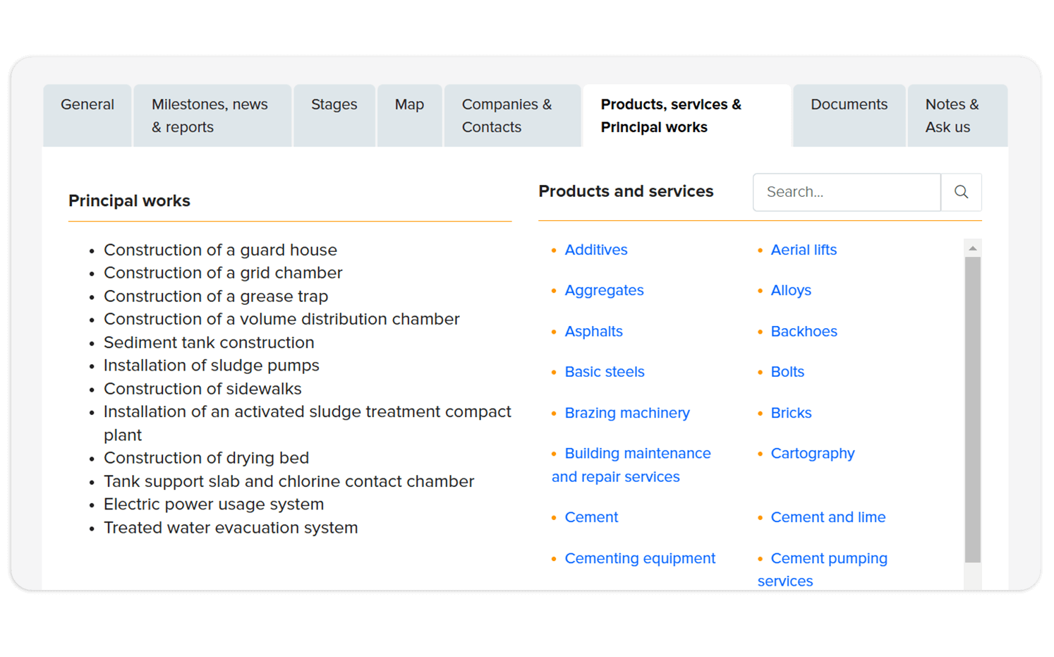 BNamericas database with projects requiring providers in Latin America.