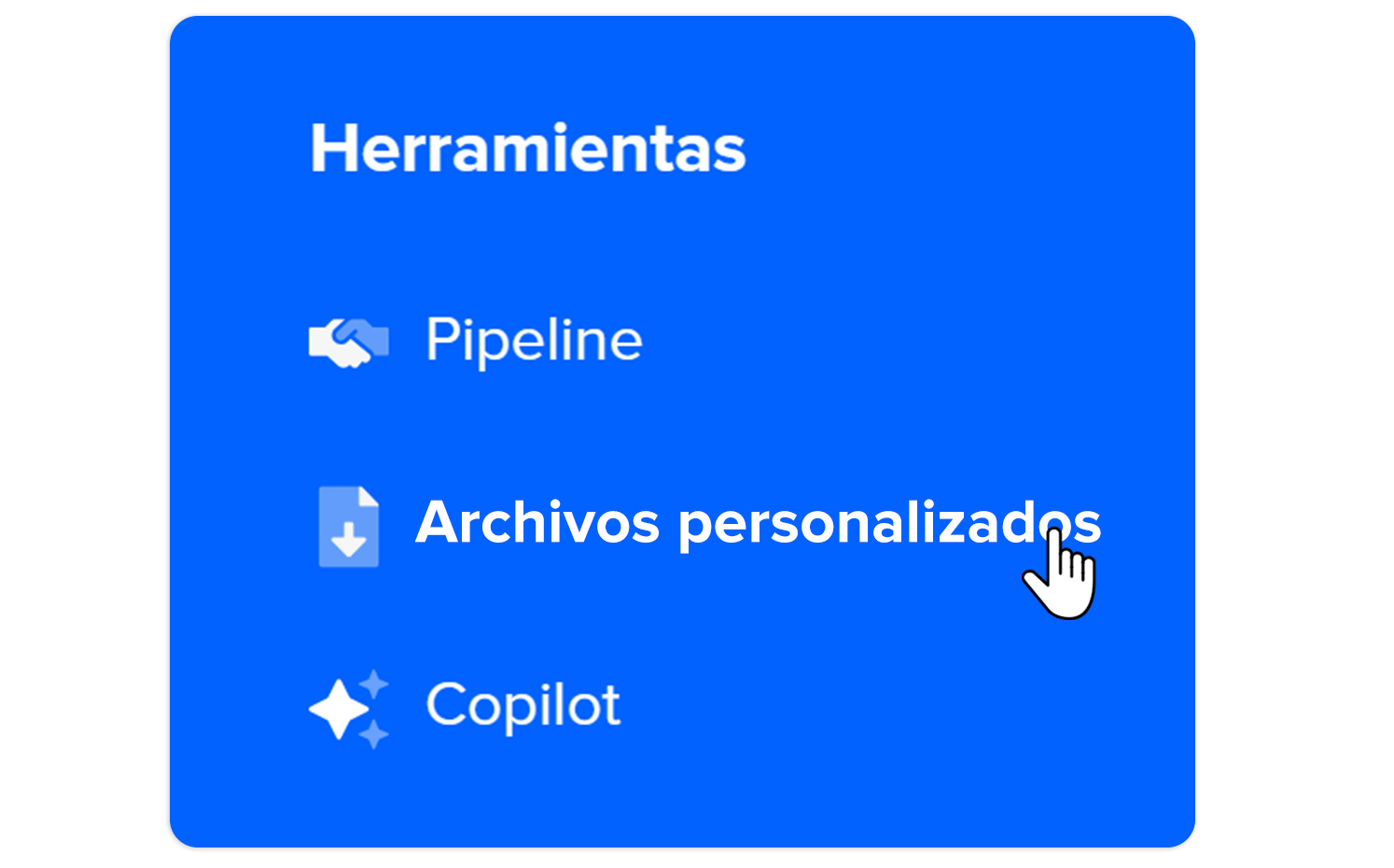 Vista de opciones de formatos y actualización de datos en la plataforma.