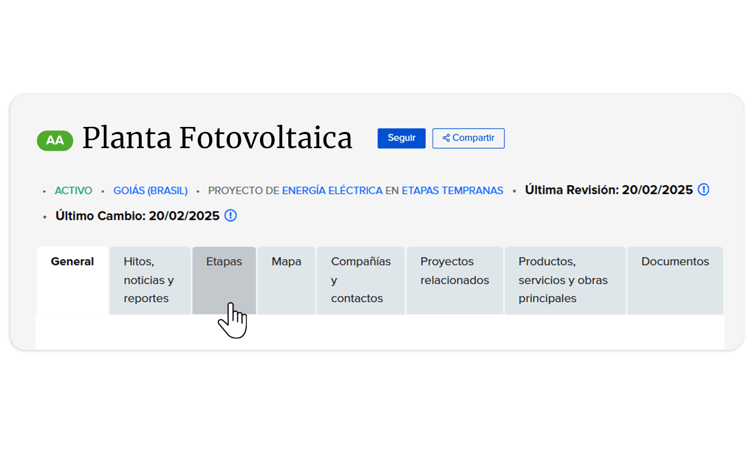 Información detallada de proyectos para análisis estratégico.