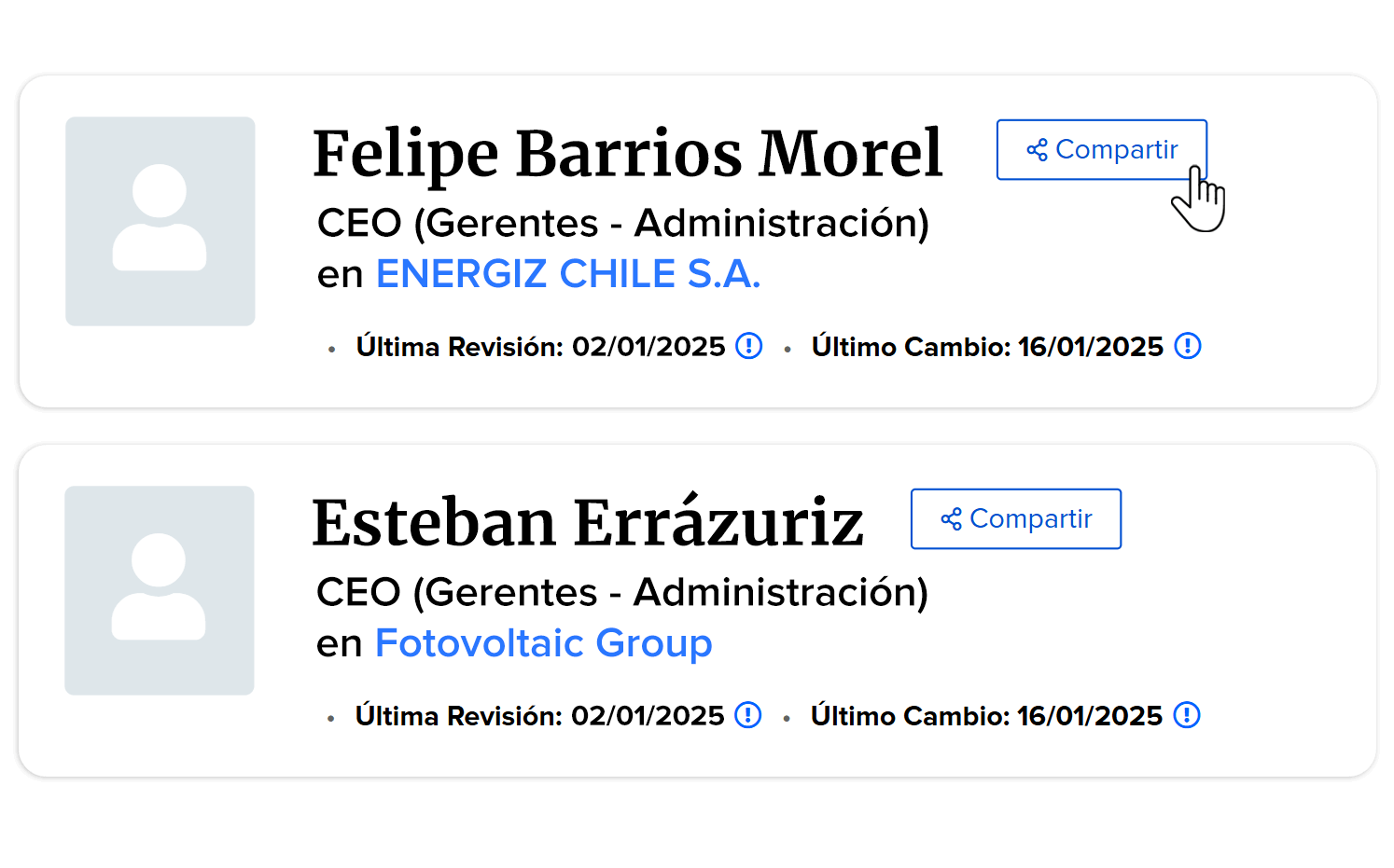 Perfiles de contactos clave en la industria legal.