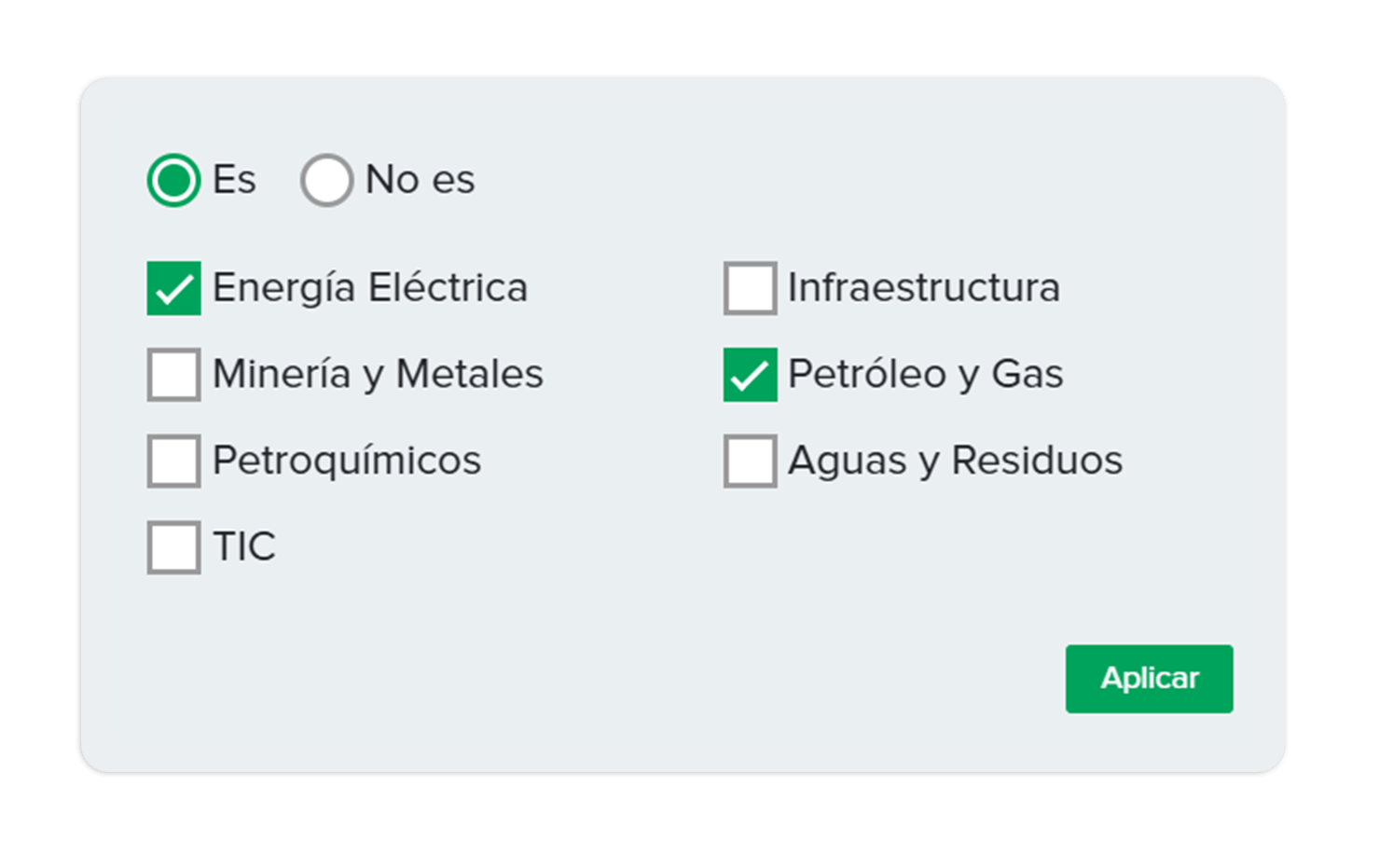 Dashboard con filtros de sectores y tendencias del mercado.