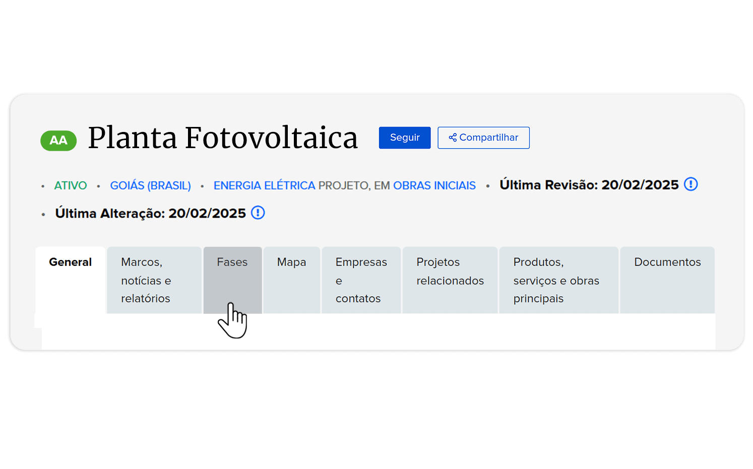 Informações detalhadas de projetos para análise estratégica.